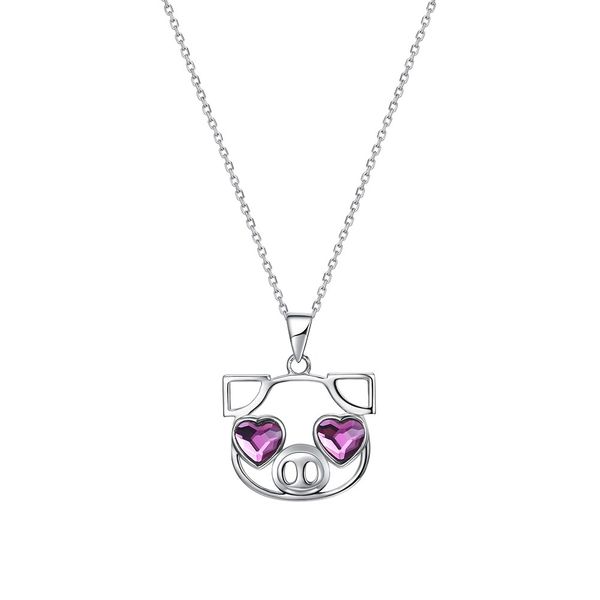 

lady cute pig pendant necklace s925 sterling silver purple crystal inlay love eye cartoon animals cute pet girl necklace