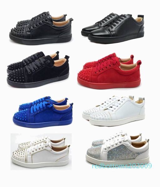 

red bottoms lace up casual shoes red bottom low cut fashion leather suede party wedding men women shoes size 36-47 shoes with box s7 r09, Black