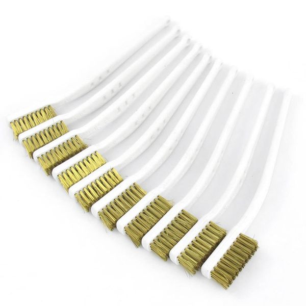 

useful 10 pcs 6.9" length white handle brass bristle wire brush