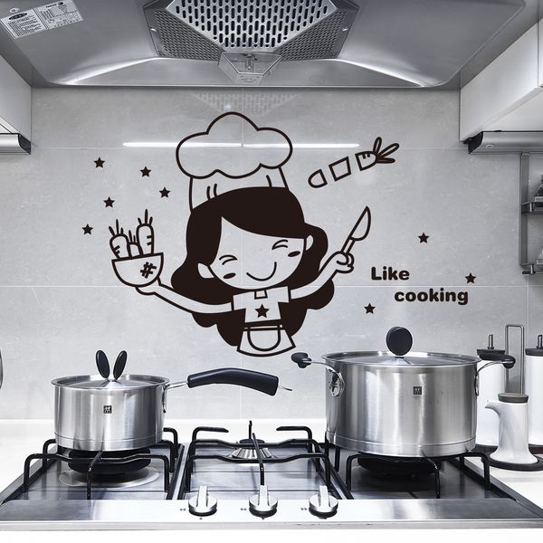 Kitchen Wall Stickers Cute Chef Cooking Diy Wall Removable Home