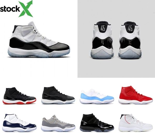 

with box 2019 mens and womens basketball shoes sneakers 11s concord number 45 bred cap and gown platinum tint for men trainers, Black