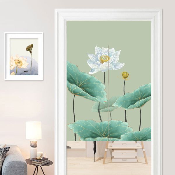 

chinese lotus pattern feng shui door curtain living room partition curtain japanese noren room decoration