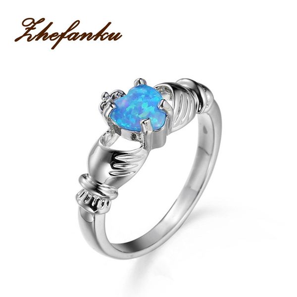 

elegant heart cut blue opal ring fashion wedding jewelry filled engagement promise rings size 6,7,8,9,10, Slivery;golden