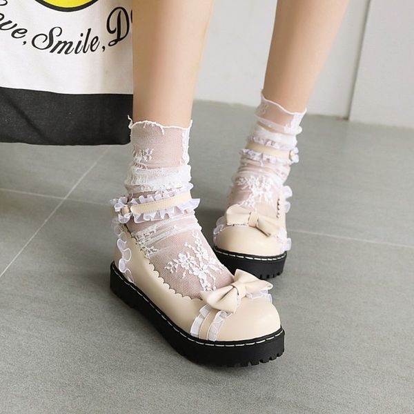 

us4-11 womens mary jane buckle lace belt bowknot bowtie low heel pumps shoes lolita retro sweet 4colors cosplay plus size, Black