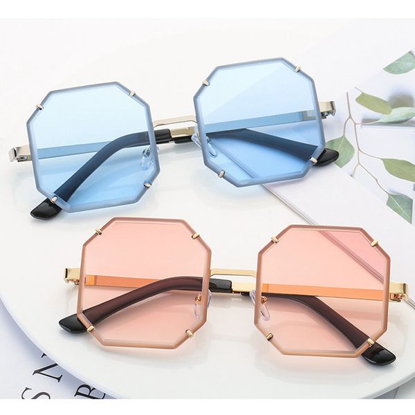

vintage mirror sunglasses pink red shades fashion rimless uv400 sunglasses women men new square cutting lens sun glasses female, White;black