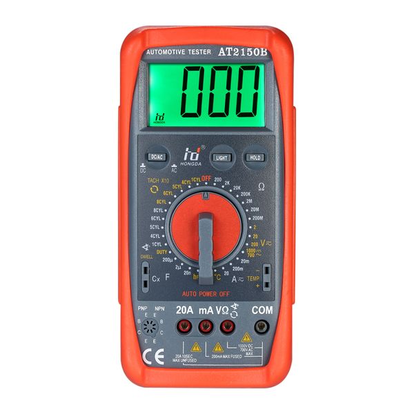 

hd at2150b digital multimeter automotive meter tester tachometer cap. temp. tester sensor w/ lcd backlight