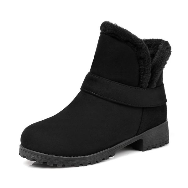 

kalenmos plus size 33-46 women boots low heel plush snow boots platform flock casual booties women flats fur warm winter, Black