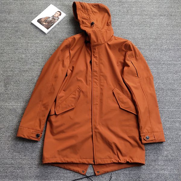 

stone pirates 19fw men's autumn and winter long fleece inner coat new composite fabric solid color simple coat, Black;brown