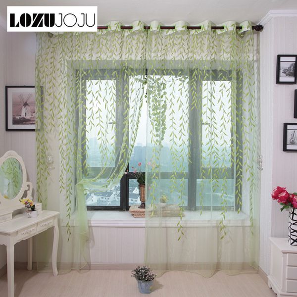 

lozujoju rustic leaves curtain sheer tulle drops for living room window green screening customize finished products balcony