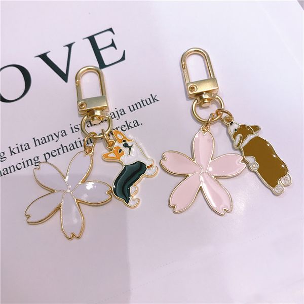 

cute painted pet pendant flower dog keychain trinket animal jewelry women bag car fashion keyring gift, Silver