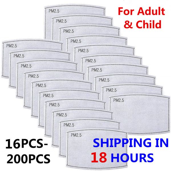 

16-200pcs pm2.5 filter paper disposable anti haze mouth mask anti dust mask filter paper health care 5 layers for children