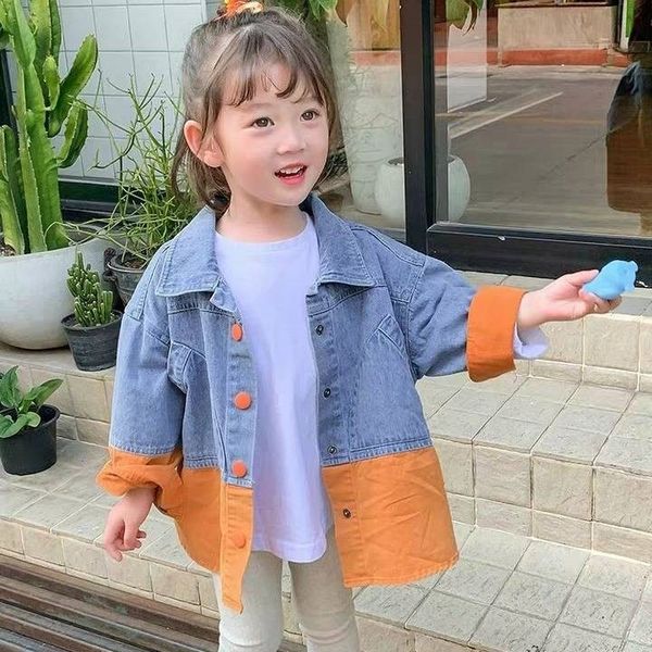 

2020 spring autumn loose stitching fashion denim jacket coat, Blue;gray