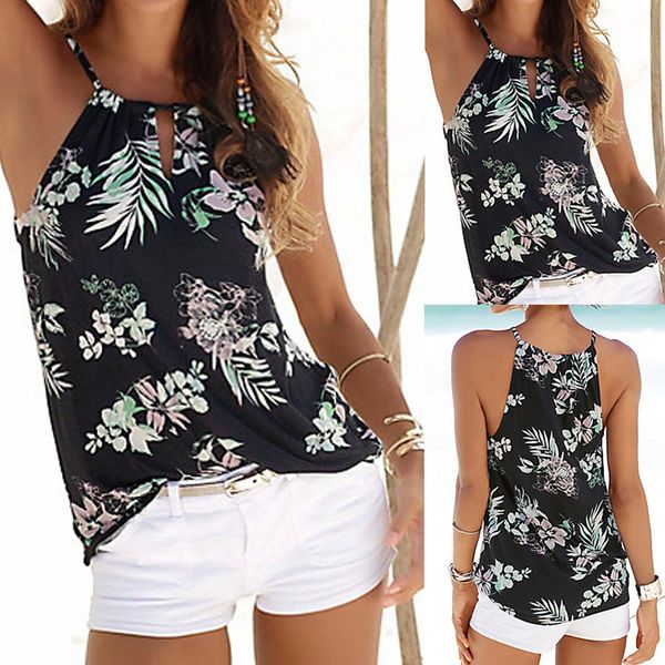 

womens floral summer strappy vest sleeveless shirt blouse casual tank 0522, White