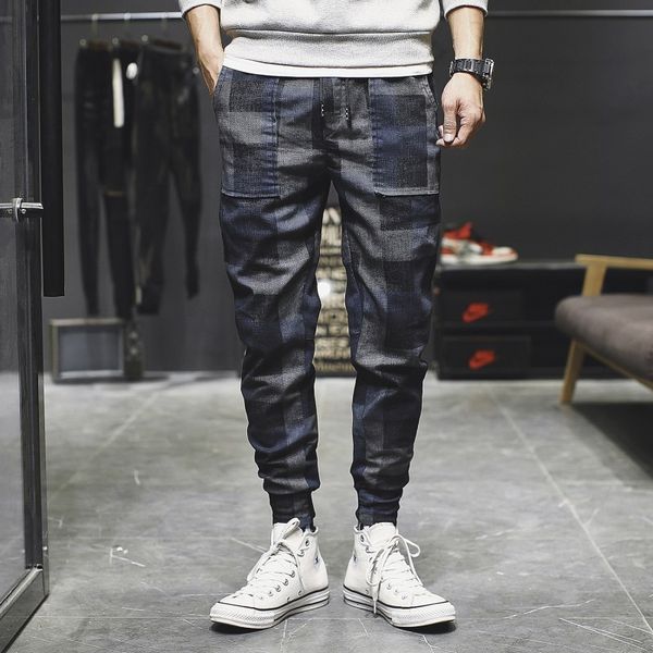 

fashion 2019 spring loose plus size denim brand new mens jeans harem pants mid waist casual all match jeans trousers clothes, Blue