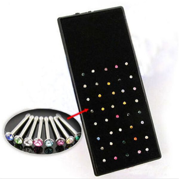 

new 40pcs/bag 1.6mm body crystal rhinestone piercing jewelry women men girl pink bone stud nose ring
