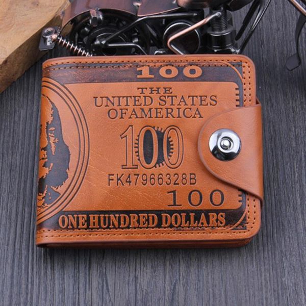 2021 Portafoglio Con Banconote In Dollari USA Portafoglio Bifold In Pelle Nera Marrone /E