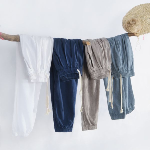 

men spring and summer fashion brand chinese style cotton linen loose ankle-length harem pants male casual thin pants trousers, Black