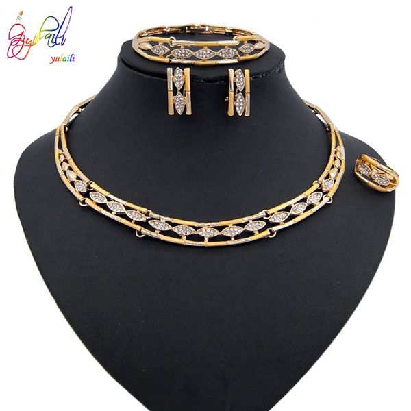 

yulaili цинковый сплав кристалл круглый колье ожерелье стад серьги браслет кольцо для африканских женщин юбилейной турции ювелирные наборы, Silver