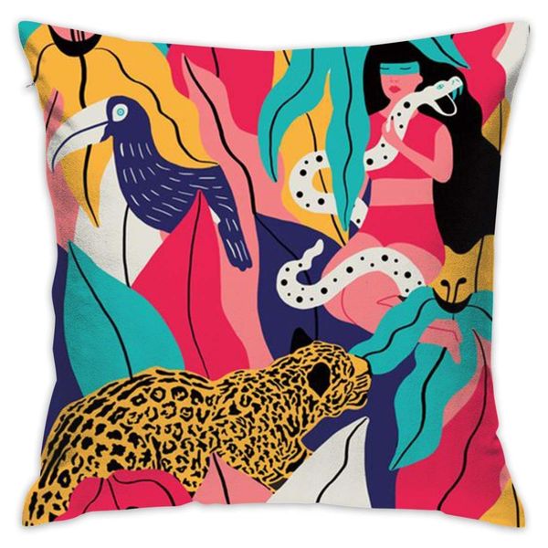 

graffiti woman and tiger square throw pillow covers - pillowcases for female and male sofa bedroom car 18x18 inches pillow case
