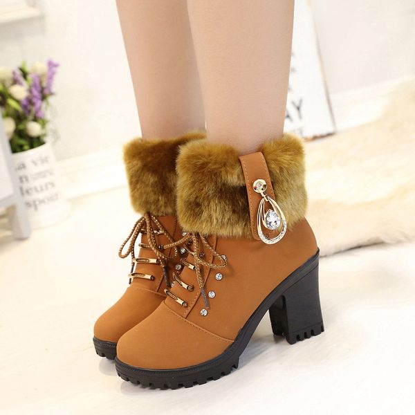 

winter boots women shoes woman boots snow ankle fashion comfortable warm high heel 2019 winter new thick warm y, Black