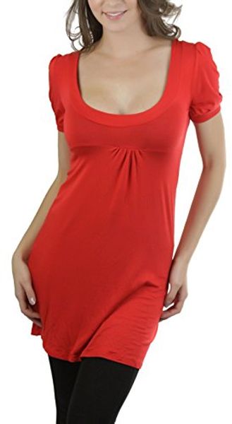 

tobeinstyle women's long scoop neck tunic dress with cap sleeves, Black;gray