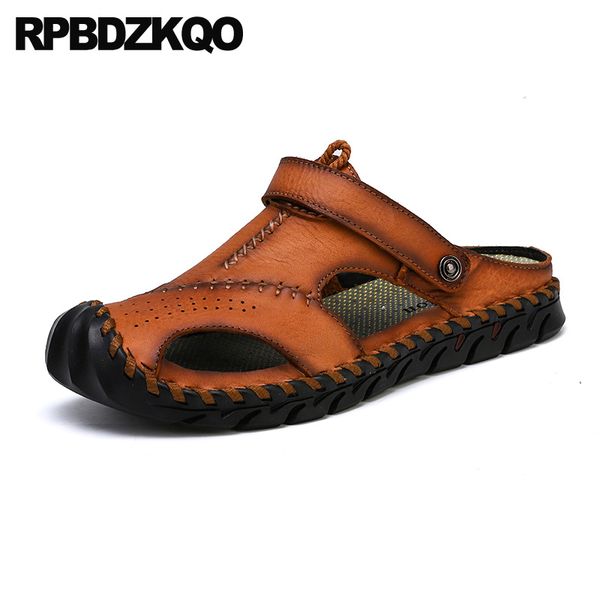 

родной закрытый носок коричневый слайды размер 46 водонепроницаемый дышащий большие мужские сандалии 2019 летняя уличная мода пляжная обувь, Black