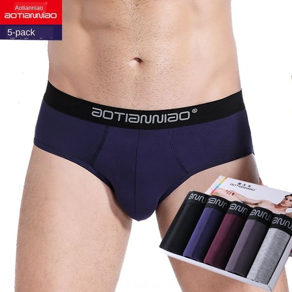 

5 men's briefs modal middle waist underpants pure cotton ice silk breathable youth u convex men's underpants, Black;white