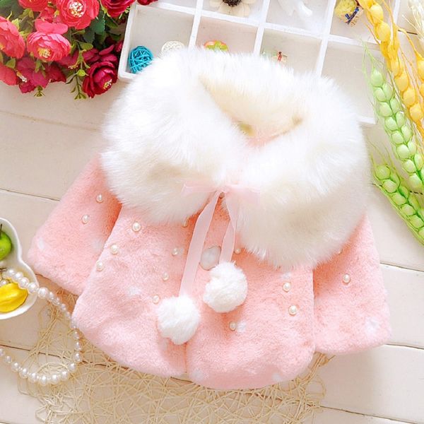 

autumn winter baby girls coat faux fur pearls fleece lapel collar infant kids outerwear princess jacket coats, Blue;gray