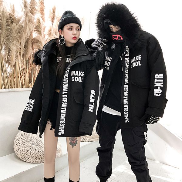 

winter hooded jacket men 2019 fashion hip hop men/women casual loose coats parka canada man jacket, Black