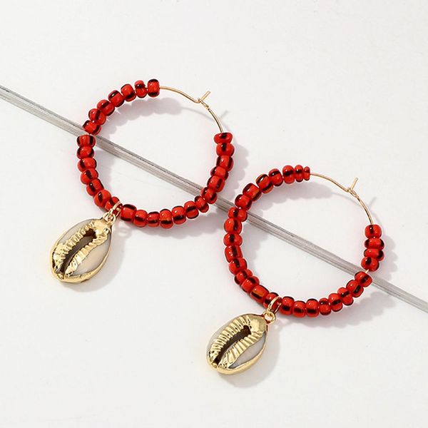 

bohemian multicolor ear rings summer beach women cowrie shell pendant beaded hoop earrings jewelry, Golden;silver