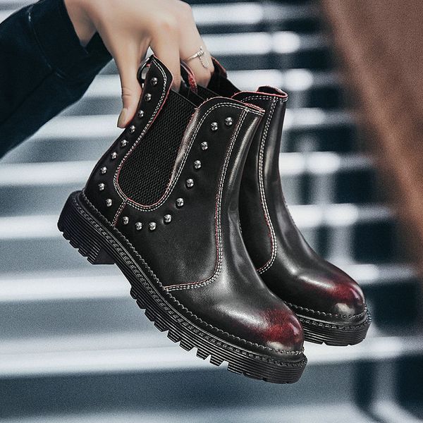 

2019 winter genuine leather ankle boots men shoes vintage classic male leather ankle boots, Black