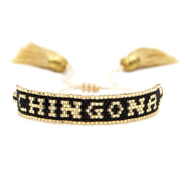 

beaded, strands fashion pulseras mujer moda 2021 femme miyuki bracelet women chingona-power letter tassel bracelets insta handmade woven, Black