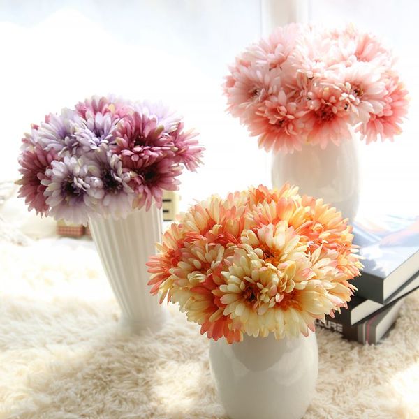 Acheter 7 Gerbera Par Bouquet De Fleurs Artificielles En Soie Petit Bouquet Flores Maison Fête De Mariage Décoration Mariage Faux Flowe De 756 Du