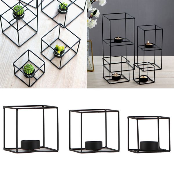 

3x nordic 3d geometric iron candlestick table patio shelf wedding decor