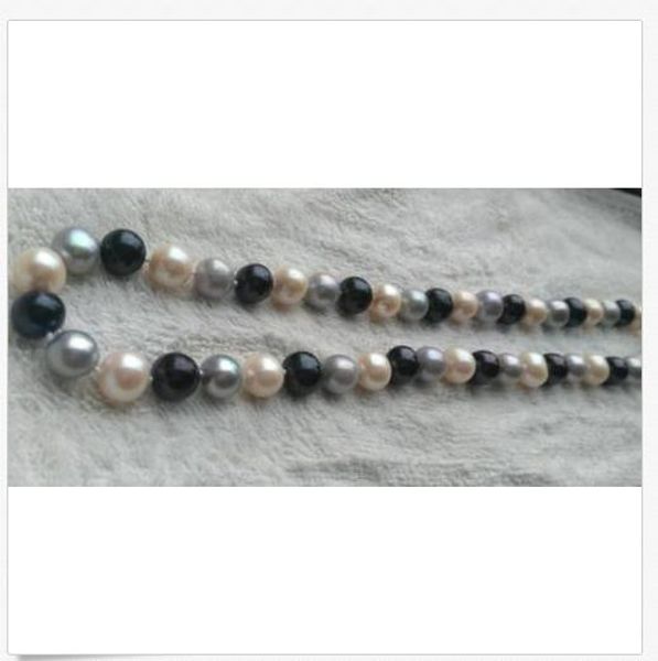 

stunning 10-11mm south sea white black gray multicolor pearl necklace 18 " 14k, Silver