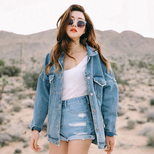 

women autumn and winter outwear retro oversize loose button jacket casual denim clothes jeans pocket coat outwear#g7#, Black;brown