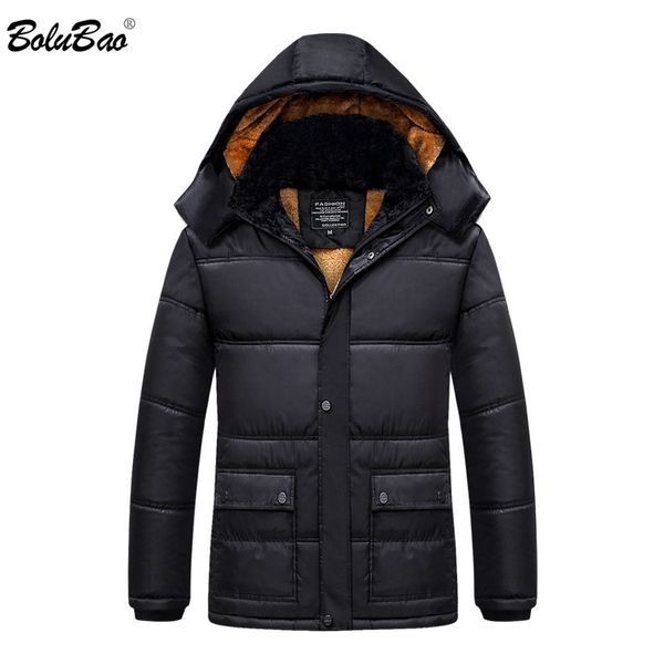 

bolubao men winter parkas coat men's fashion brand solid color warm thick hooded jacket male comfortable parkas overcoat, Tan;black