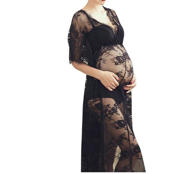 

pregnant dress women pregnants clothes pgraphy maternity short sleeve solid sling lace long dress fantazi giyim seksi, White