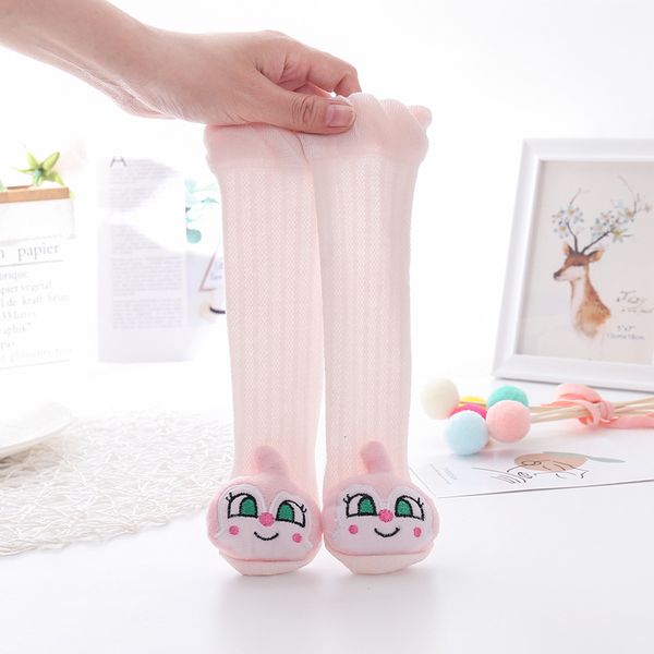 

23 design ins cartoon knee socks baby girls boys infant anti-mosquito knee high sock summer baby mesh socks newborn toddler long socks, Pink;yellow