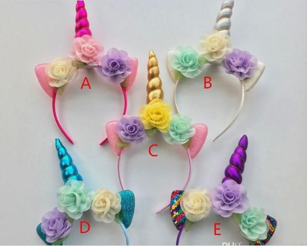 

europe and the united states popular baby and child hair belt hoop unicorn flower shooting props pony baoli horn 24pcs/lot l786, Silver
