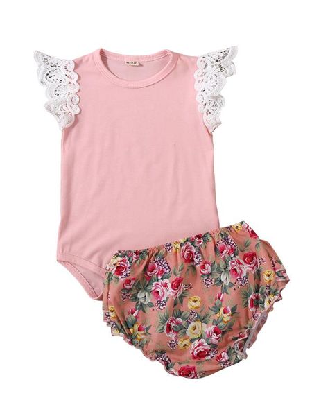 

newborn iifant kid baby girl floral lace romper shorts set 2020 summer sleeveless short set, White