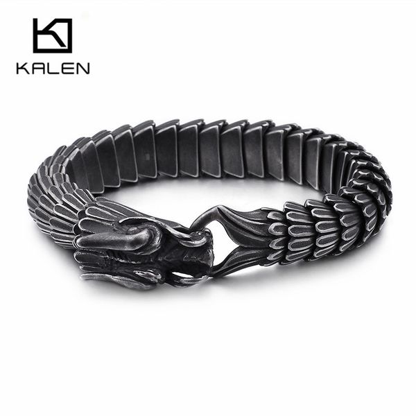 

kalen punk animal dragon head charm bracelet men stainless steel black matte china dragon blessing bracelet bangle jewelry, Golden;silver