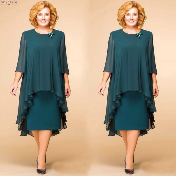 

плюс размер шифон мать невесты жених платье чай длина элегантный вечернее платье с жакетом совок шеи 3/4 рукав для женщин mo0002, Black;red