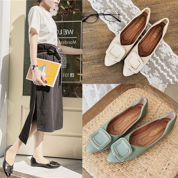 

women's shoes fashion shallow mouth square buckle flat shoes non-slip single simple comfort casual work womens flats, Black