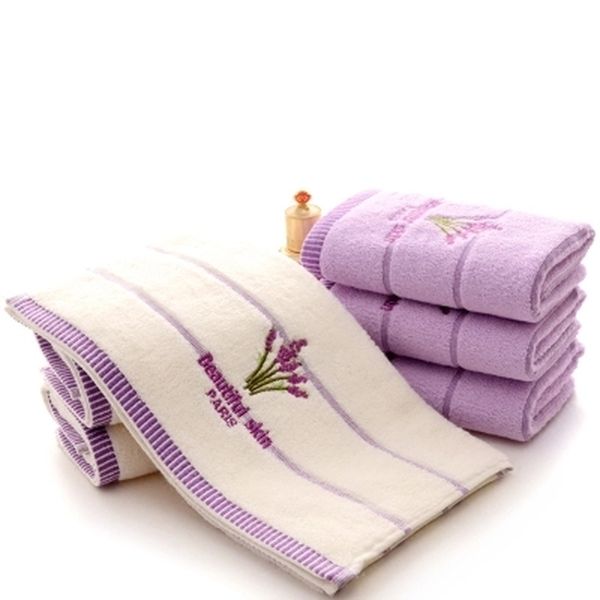 

helloyoung 2pcs lavender pattern soft cotton face towel for adults bathroom super absorbent towels 34x75cm