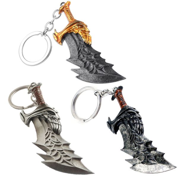 

2019 style god of war 4 3d kratos axe knife keychains pendants hammer mask keyring men women souvenir car gif, Silver