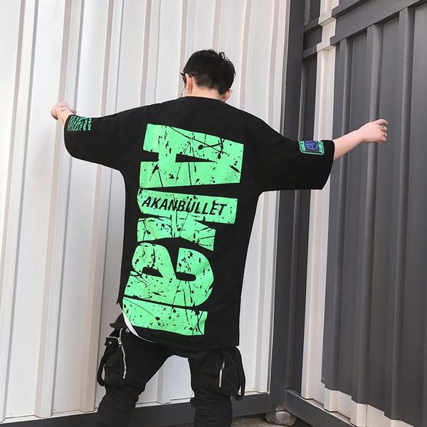 

2020 designer summer street personality print edg five-half sleeve hip-hop t-shirt men's loose hip-hop short sleeve hiphop national top, White;black
