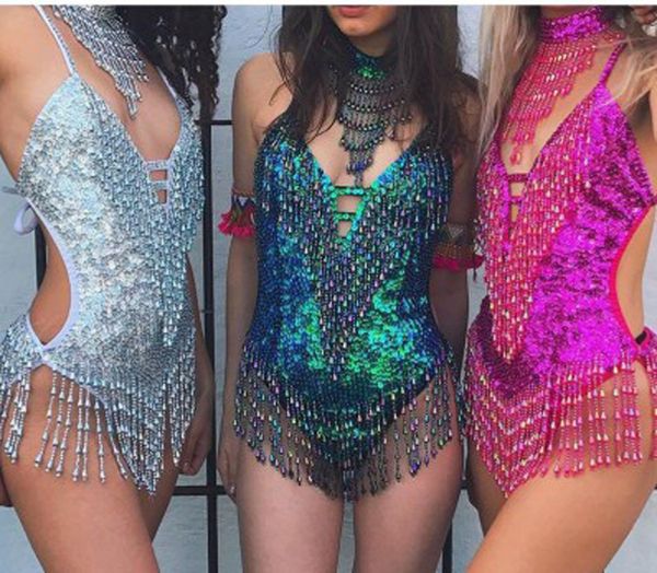 

backless sequins bodysuit women bodycon jumpsuit romper tassel body feminino elegant beachwear macacao feminino, Black;white