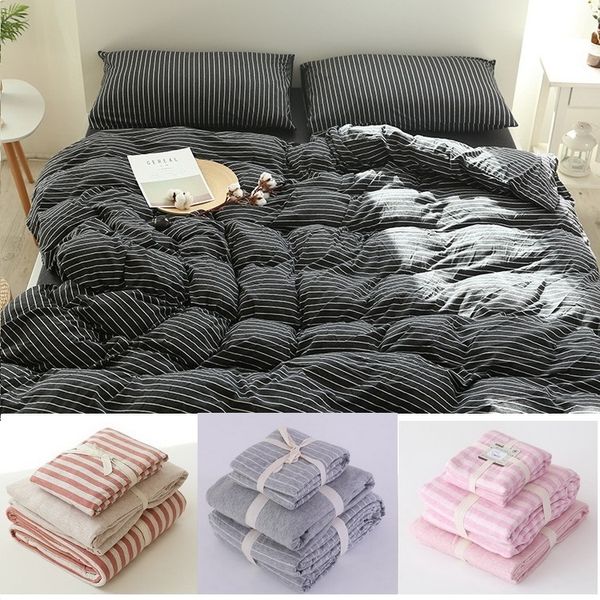 

junwell 100% cotton jersey duvet cover set yarn dyed t-shirt fabric quilt cover japanese style simple stripe design