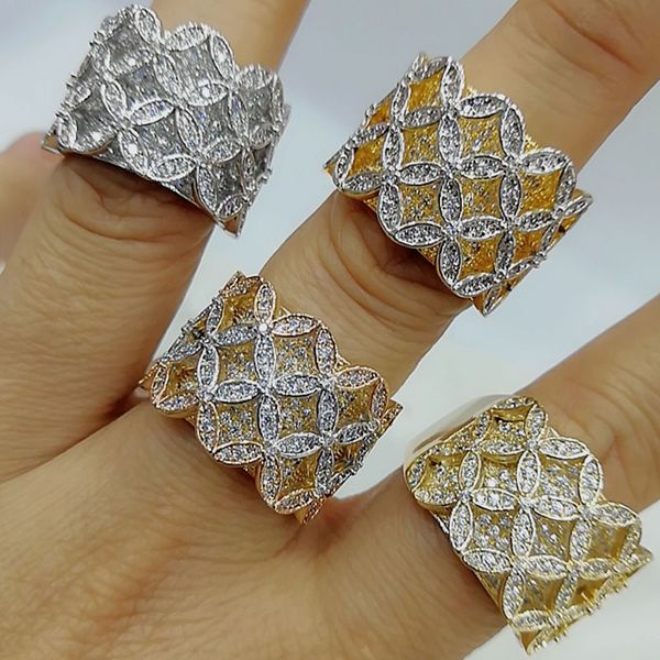 

godki luxury 2 layers flowers bold statement rings with cubic zirconia cz stone 2020 women engagement party jewelry high quality, Slivery;golden